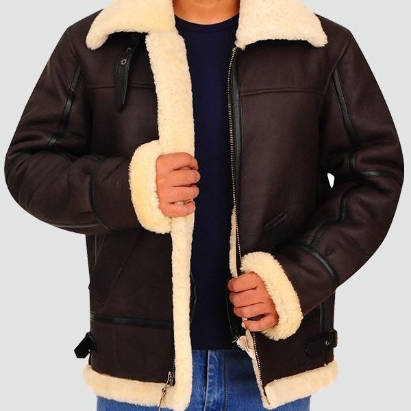 Mens Bomber Leather Aviator Shearling Jacket