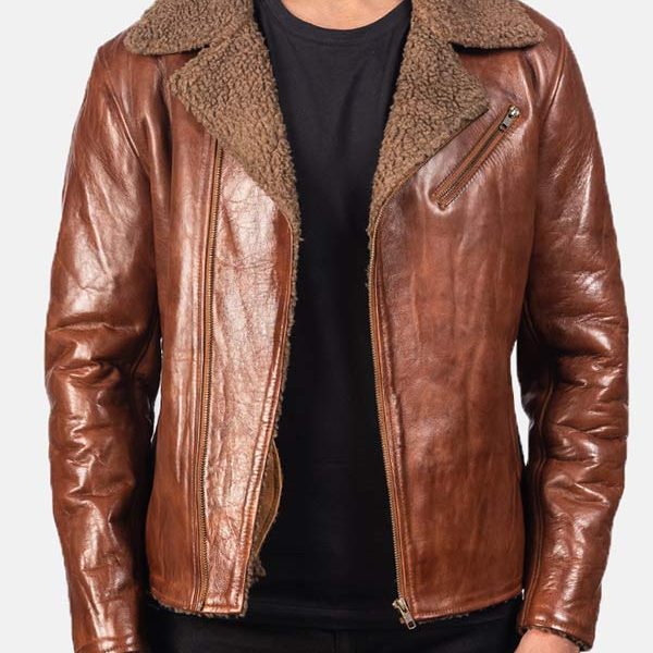 Men's Faux Fur Brown Leather Jacket
