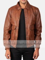 Big Flap Pockets Mens Leather Bomber Jacket