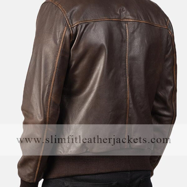 Men's Brown Distressed Leather Bomber Jacket