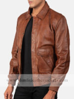 Big Flap Pockets Mens Leather Bomber Jacket
