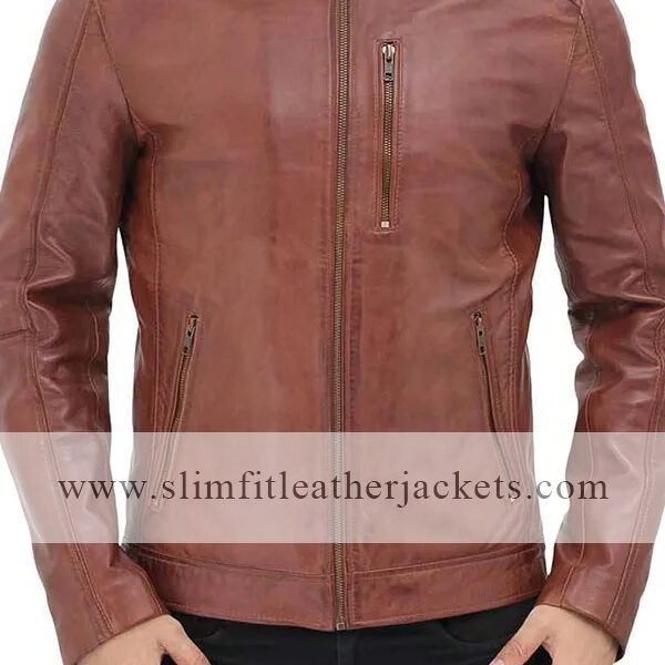 Mens Benjamin Brown Leather Cafe Racer Jacket