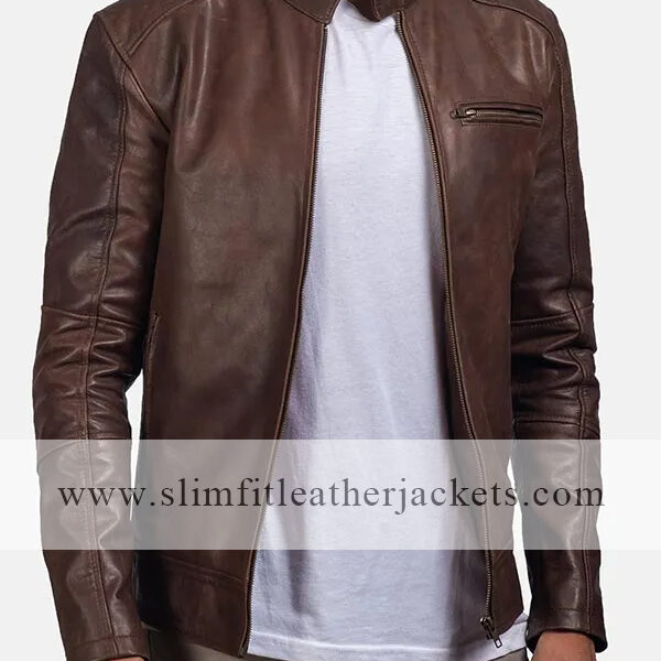 Men's Brown Cafe Racer Leather Biker Jacket