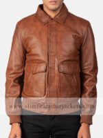 Big Flap Pockets Mens Leather Bomber Jacket