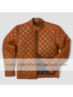 Mens Cafe Racer Quilted Brown Jacket