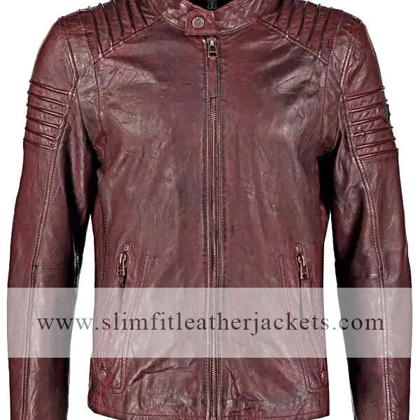Cafe Racer Leather Biker Jacket