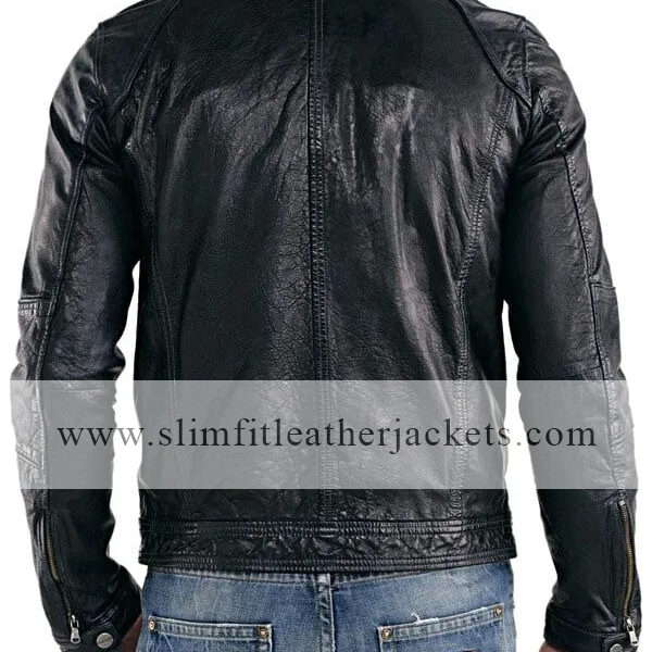 Men’s Real Sheepskin Leather Cafe Racer Biker Jacket