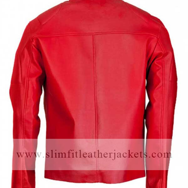 Mens Red Leather Cafe Racer Jacket