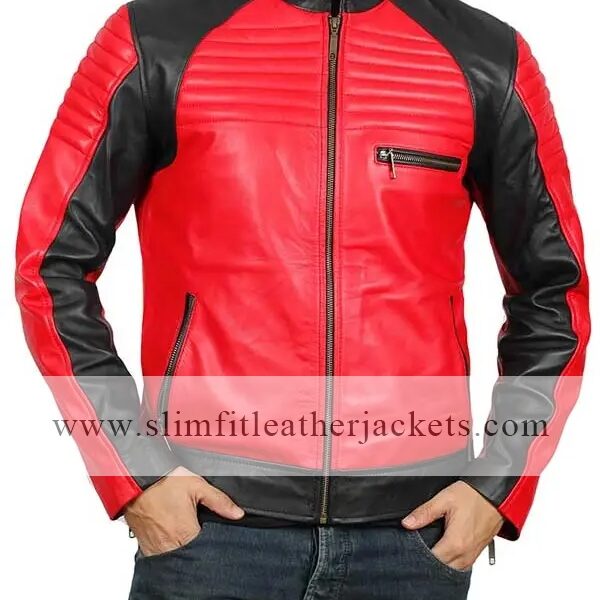 Men’s Red and Black Padded Leather Jacket