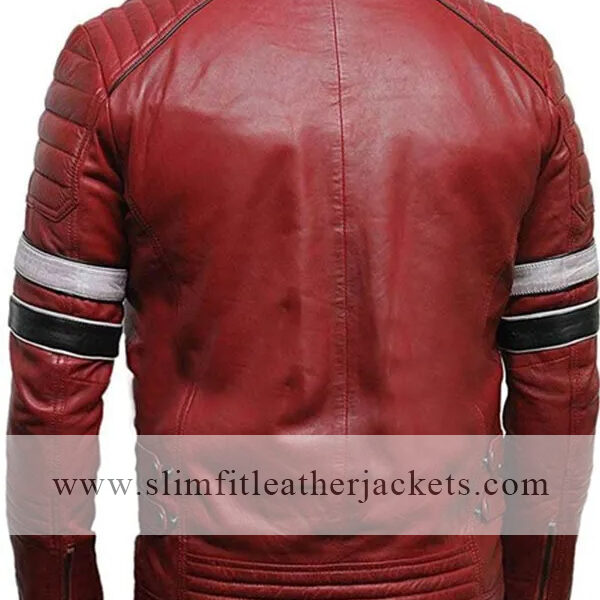 Mens Striped Café Racer Biker Leather Jacket