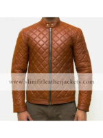 Mens Cafe Racer Quilted Brown Jacket