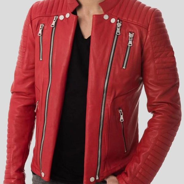 Mens Zipper Style Quilted Leather Jacket