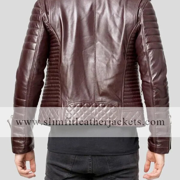 Mens Brown Quilted Biker Jacket