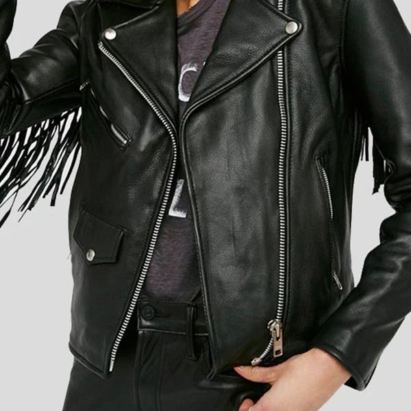 Black Leather Fringe Jacket