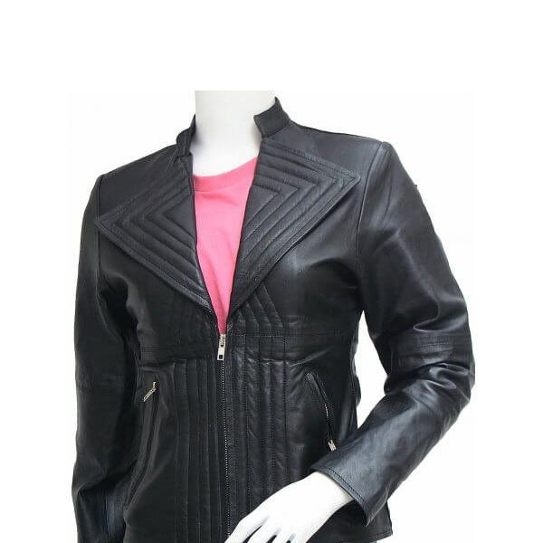 Womens Quilted Style Black Leather Jacket