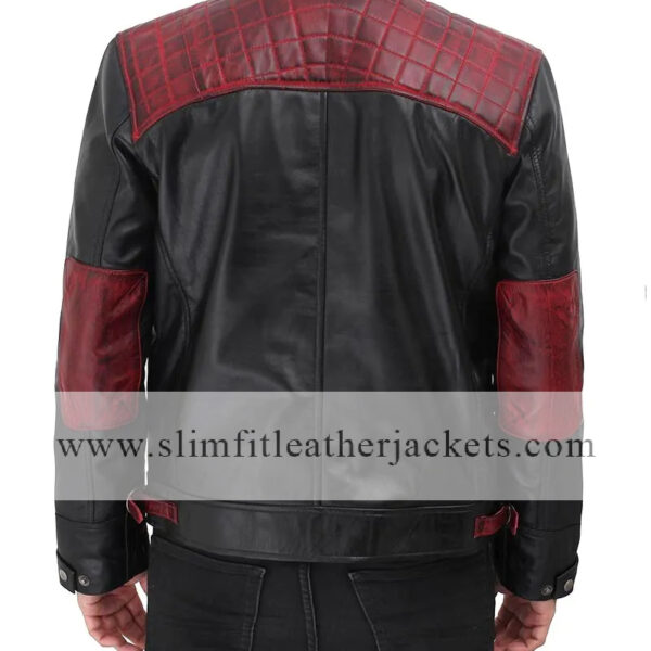 Mens Black and Maroon Cafe Racer Leather Jacket